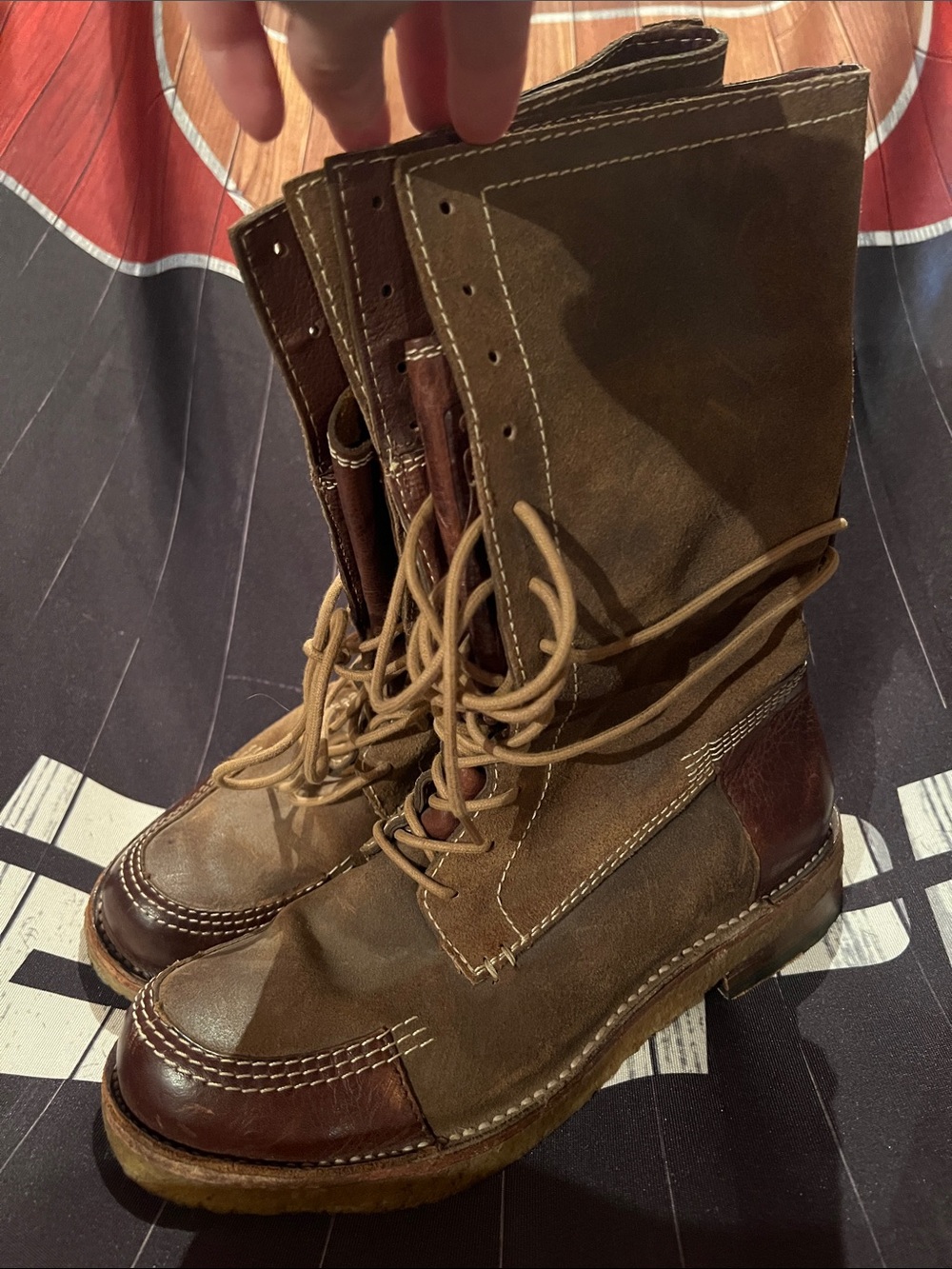 Frye Two-Tone Brown Leather & Canvas Lace-Up Boots